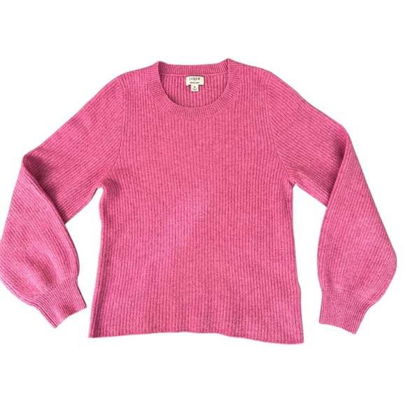 J. Crew Factory Pink Ribbed puff sleeve sweater in extra soft yarn Wool blend M - Picture 15 of 16
